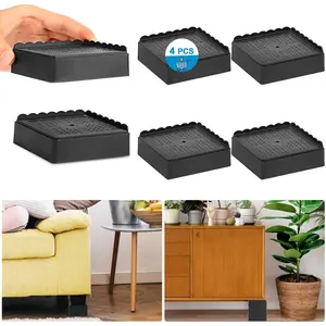 Bed Risers 1 inch, 2 inch, 3 inch, 4 inch Heavy Duty, Adjustable Furniture Riser for Table Desk Couch Sofa Chair Recliner  Frame Dorm, Stackable Bed Raisers Blocks (Black 4 Pack, 1 inch)