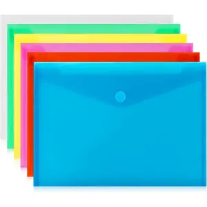 Clear Plastic Envelopes - 6 Pack Poly Plastic Envelope Folders with Closure A4 Letter Size Waterproof Reusable 6 Colors Ideal for School Office Home Documents Photo Puzzles Organization