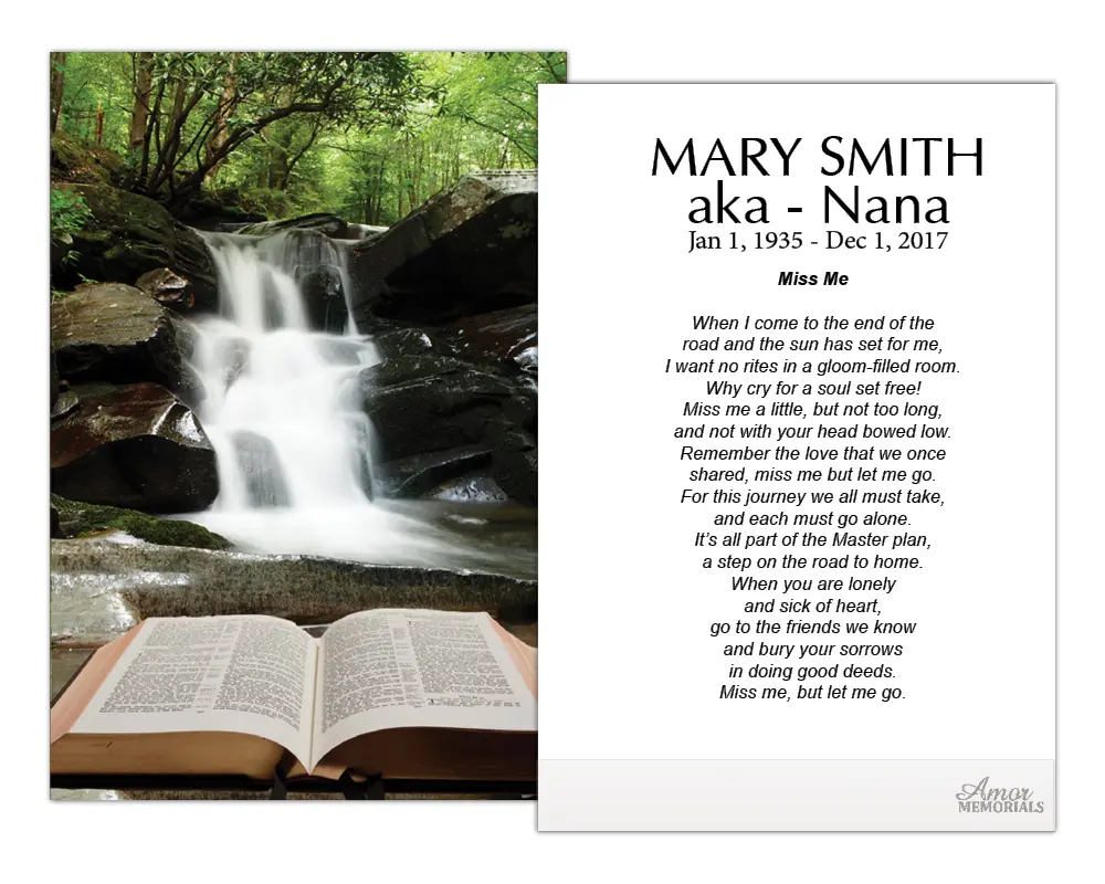 Personalized Memorial Prayer Cards FPC1020EN 2.5" x 4.25" High-Quality Satin Card Stock Optional Lamination for Wake Services Customizable with Name and Optional Lamination for Durability