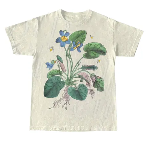 Men's Vintage 90s Cotton Short-Sleeve Floral Graphic T-Shirt - Retro Botanical Menswear Top, Boho Casual Streetwear Tshirt, Breathable Cotton Fabric, Do Not Dry Clean