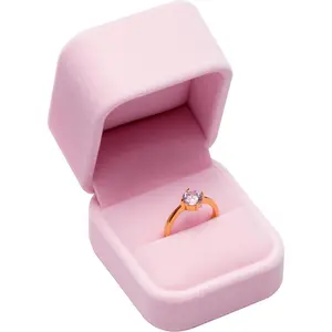 Velvet Single Ring Box Case Holder for Engagement Proposal Birthday Wedding,Jewelry Ring Box Jewelry Packaging Box (Pink)