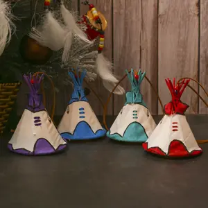 Hand Painted Bear Paw Pattern Tepee/Tipi Ornament - Native Tent Ornament Decor, Unique Hand Painted Decoration
