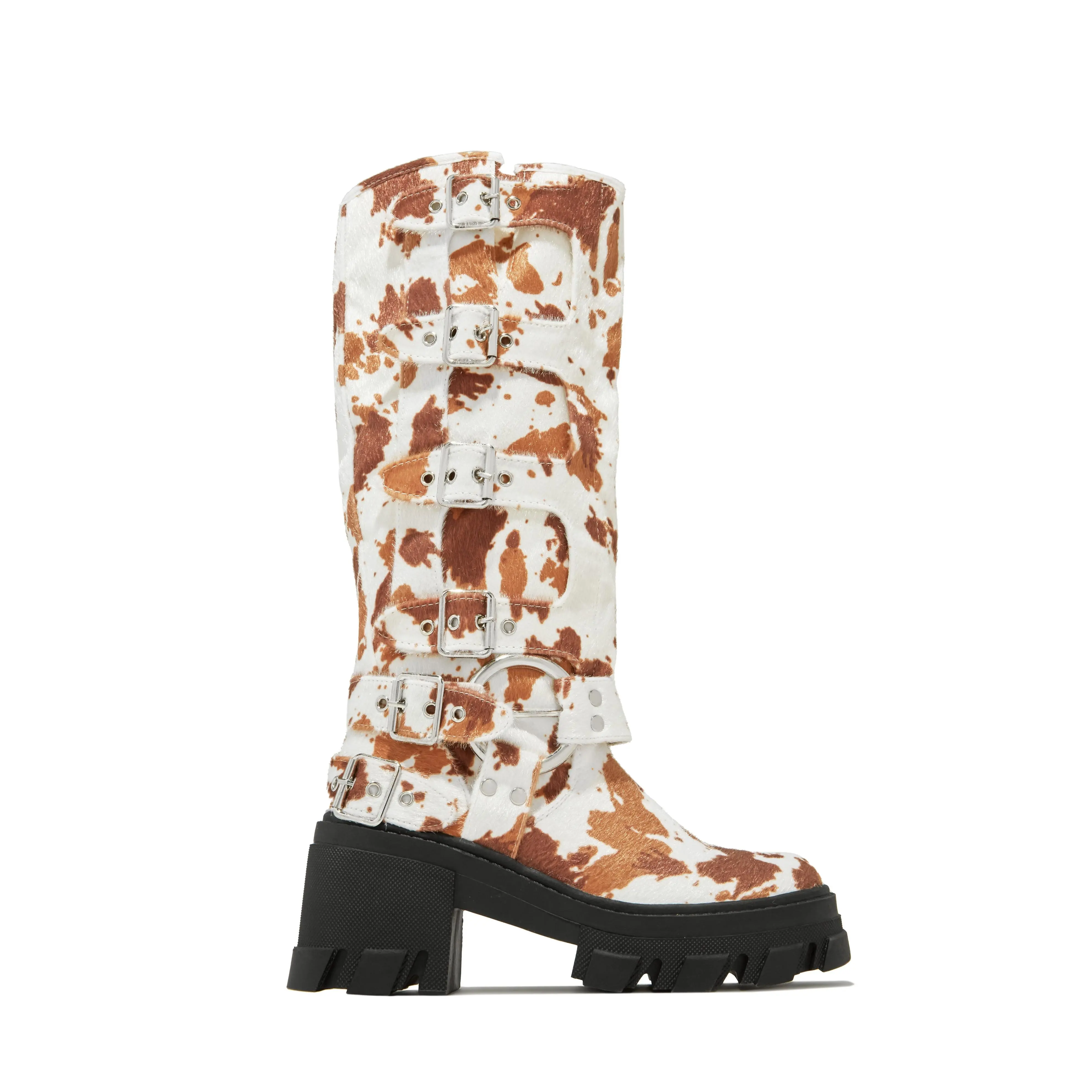 Alix Knee High Buckle Combat Boots - Cow