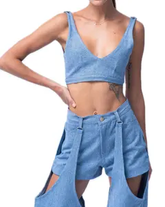 Denim Top - Sleeveless Minimalist Summer Top for Women,  Premium Heavyweight Denim, Minimalist Neckline