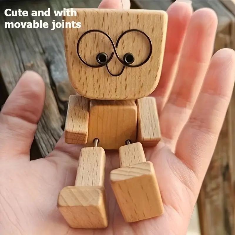 1Pc 12 Faces Dancing Wooden Man Articulating Figurines | Handmade Movable Decorative Figurines Decoration Figure Car Desktop Decor, Solid Wood, No Batteries, Fun Gift for Men, Boyfriend, Car Ornament, Desktop Ornaments