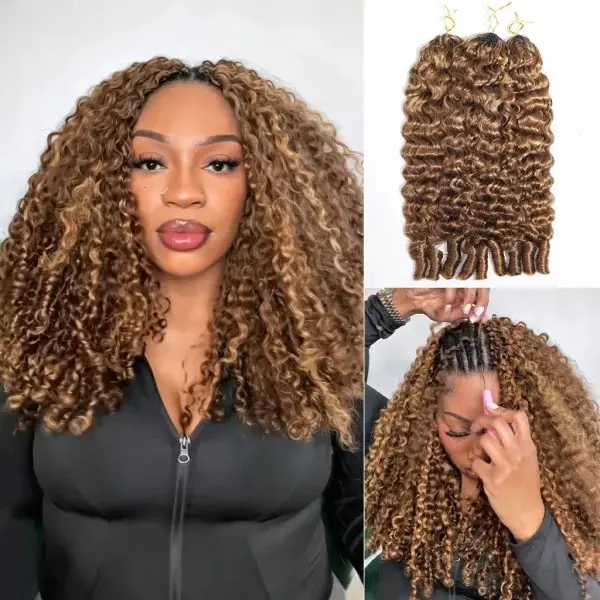 Tinashe Highlight Feather Crochet Human Hair Extensions - 50g/pack Burmese Curly Crochet Hair, Curly Braids, Knot Braids, Beginner-Friendly Styling Accessories, Hair Styling Accessories
