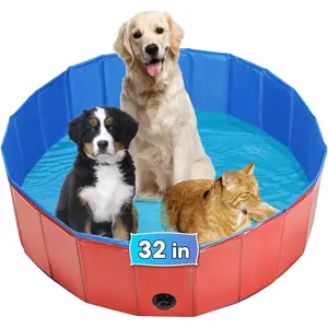 Foldable Dog Whelping Box Portable Plastic Birthing Pool Swimming Pool Bath Tub for Puppies Dogs Red 31.5” Dia × 7.9” H (80cm × 20cm)
