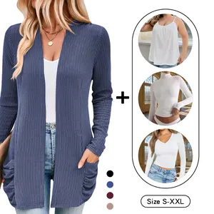 Women's long Sleeve Plain Comfortable Open Front Cardigan Sweater, Buy 1 Get 1 Free knitwear for Fall Winter, Camisole Tops, V Neck T Shirts, Turtleneck Basic, Matching Sets Women Clothing