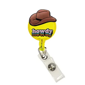 Cowboy Howdy Badge Reel ID Holder Badge Clip Funny Nurse Doctor CNA Retractable 25 inch Extension Yazzle Dazzle Cowgirl