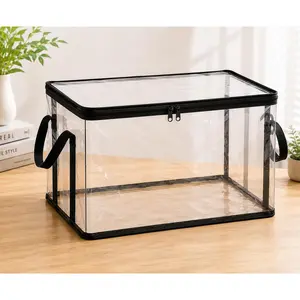 3PCS-Large capacity fully transparent storage bag, off-season clothing organizer bag, bedding and miscellaneous items storage box, waterproof and dustproof, sturdy with handles that can be folded, clear visibility-an essential for home organization.
