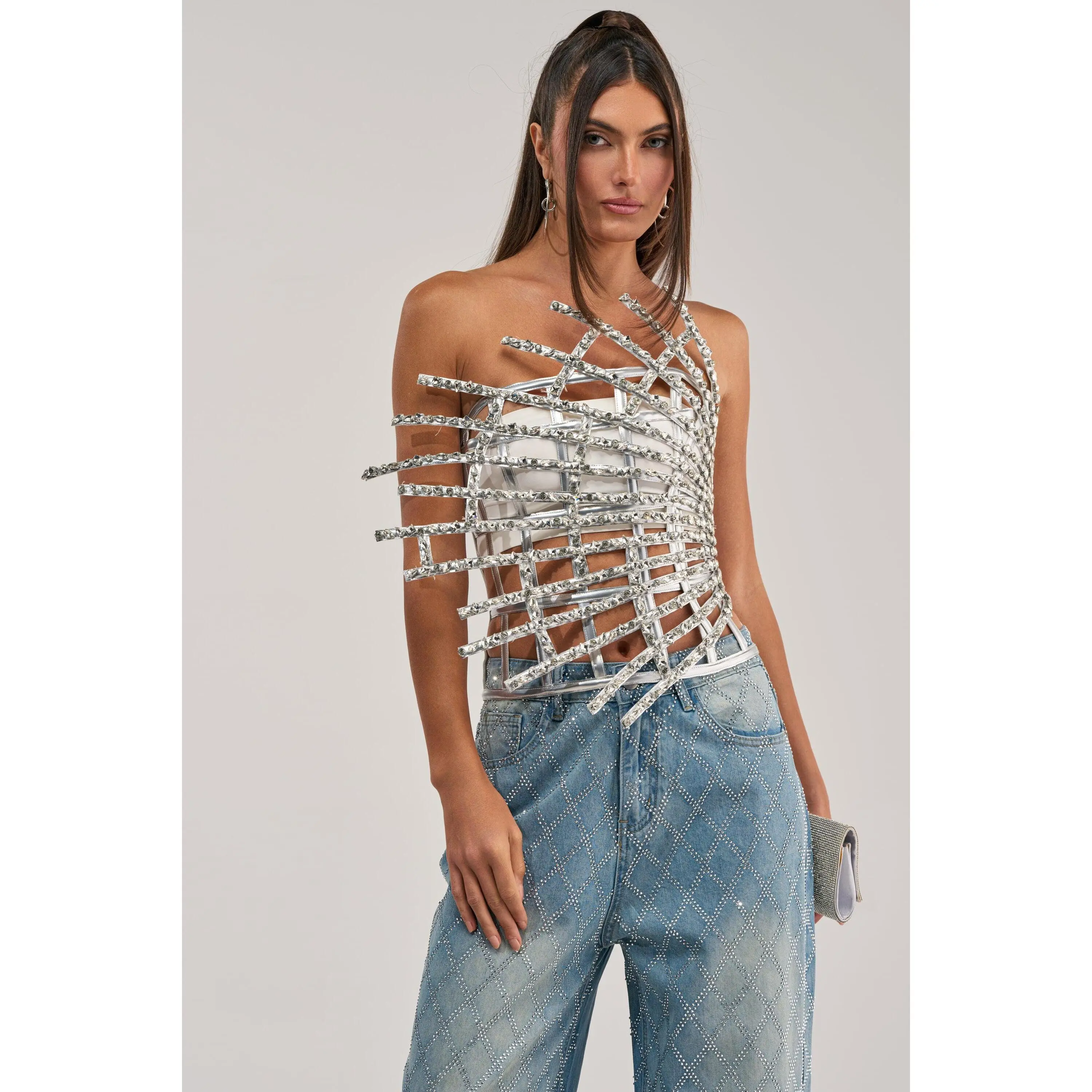 MADE YA LOOK RHINESTONE CAGE CORSET