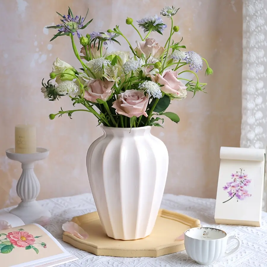 Bohemian Style Ceramic Vase, Medium Size Hexagonal Shape, Elegant Desktop Decor for Home, Perfect for Floral Arrangements and Weddings, Ceramic Flower Vase, Vase Decorative