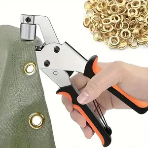 Manual Eyelet Pliers Button Fixing Tool, Portable DIY Craft Pliers with Gold and Silver Eyelet Set for Clothing Bag Leather Craft