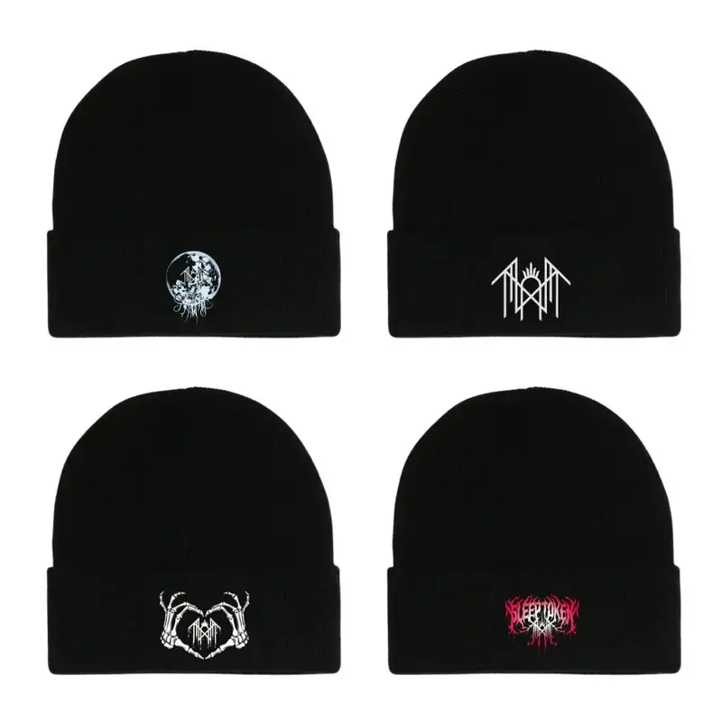 Black Sleep Token Beanie Hat Printed Gothic Logo Winter Knit Cap Dark Aesthetic Band Merch