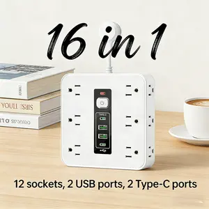 Power Strip with Surge Protection 12 AC Outlets 2 USB 2 Type-C Multifunctional Wall Outlet Extender for Office Home Travel US Plug Comprehensive Protection Flexible Installation Travel Friendly