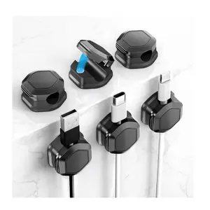 6-Pack Magnetic Cable Clips – Self-Adhesive Cord Organizer & Wire Holder for Desk, Nightstand, Charger, Office, Car & Home Use (Black)