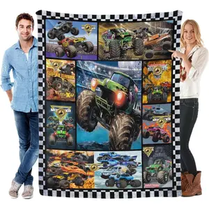 Monster Truck Blanket Ultra Soft Flannel Novel And Fashionable Bed Blanket Sofa Bed Bedroom Decoration, Air Conditioning