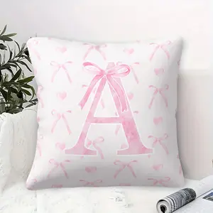 Pink Color Letter A-Z Bow Throw Pillow, 1 Pc Includes Pillow Insert, Zipper Closure Square Cushion, Soft Sofa Cushion for Couch Chair Bedroom, Initial Personalized Gift Selection, Girly Bedroom Decor