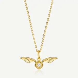 Harry Potter Golden Snitch Sterling Silver Necklace for Women with Gemstone, Memories of Love Jewelry Gift