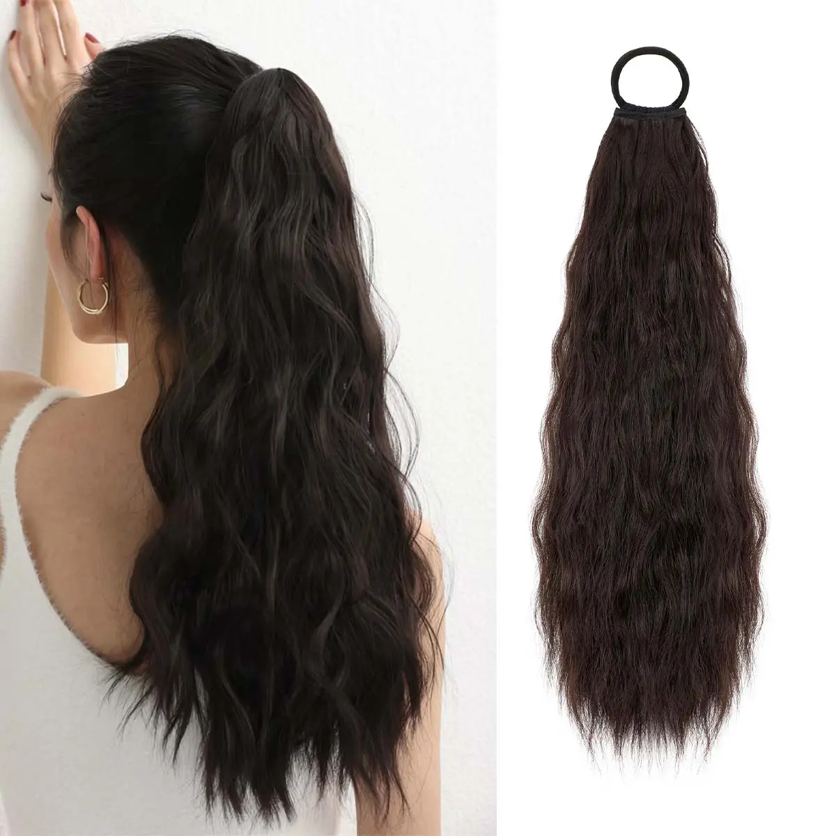 Lansigreen 20 Inch Kinky Wave Ponytail Extension for Women, Voluminous Clip-on Synthetic Hairpiece with Hair Tie for Daily & Party Use, Natural Fake Ponytail, Afro Kinky, Daily Use, Casual, Dates, Kinky Wave Bounce