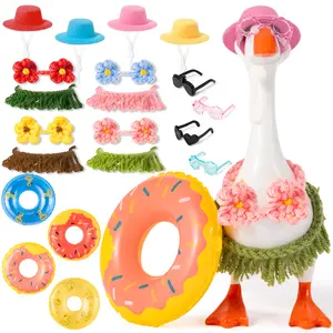 4Set 20Pcs Summer Vacation Outfit For Desk Goose,7  Inch Magnetic Desk Goose Party Style Clothes With Bikini Hats Glasses & Swim Rings Accessories,Perfect Graduation Gift&Desk Decor