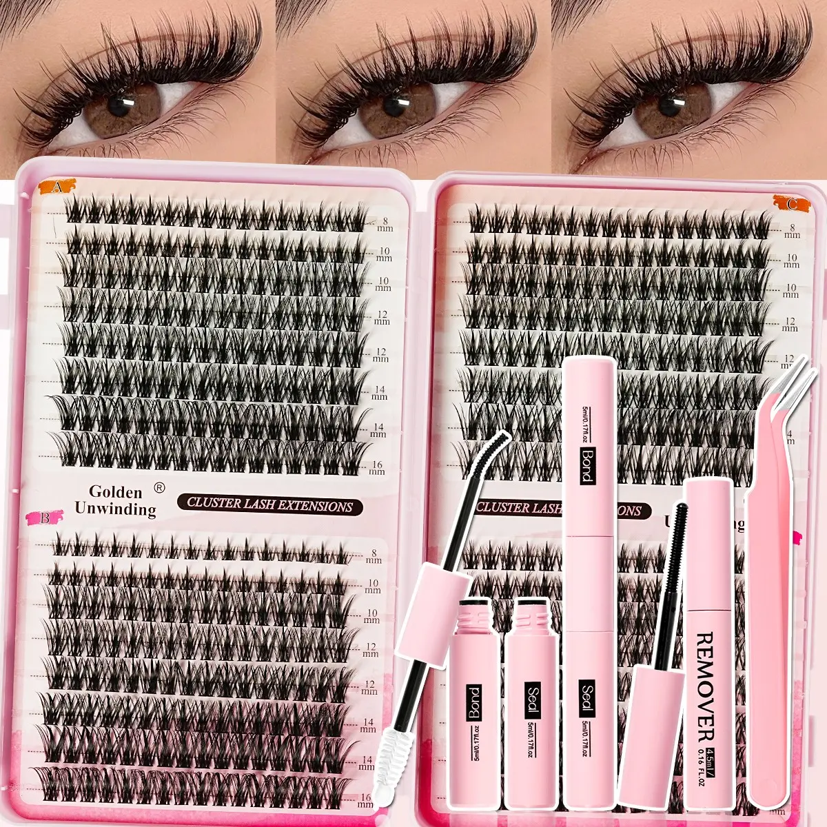 Self-made false eyelashes extension, Eyelash extensions, combining natural effect with artificial false eyelashes, dense effect of artificial eyelash clusters, suitable for various makeup styles, self-operation at home, curled eyelashes