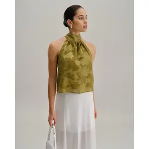 Green Floral Turtle Neck Tank Top