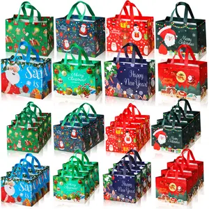 24 Large Christmas Gift Bags, Loot Bags with Santa Reindeer Snowman Designs, Perfect for Holiday Parties and Surprises, Vibrant Colors, Party Favors Assortment, Party Gift Packs, Festive Supplies