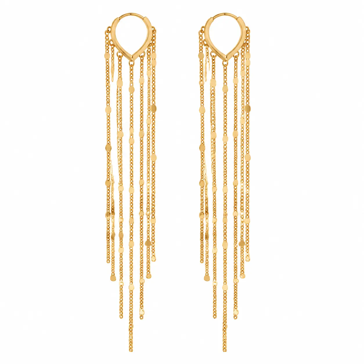 Women's 105mm Shimmery Gold Tassel Chain Dangle Earrings - Female Shiny Huggie Hoop Drop Earrings, Elegant Costume Jewelry for Party, Wedding