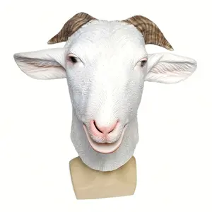 Party Carnival Tricky Goat Mask Animal Latex Mask for Party Gathering Dance Costume 1pc White with Brown Horns