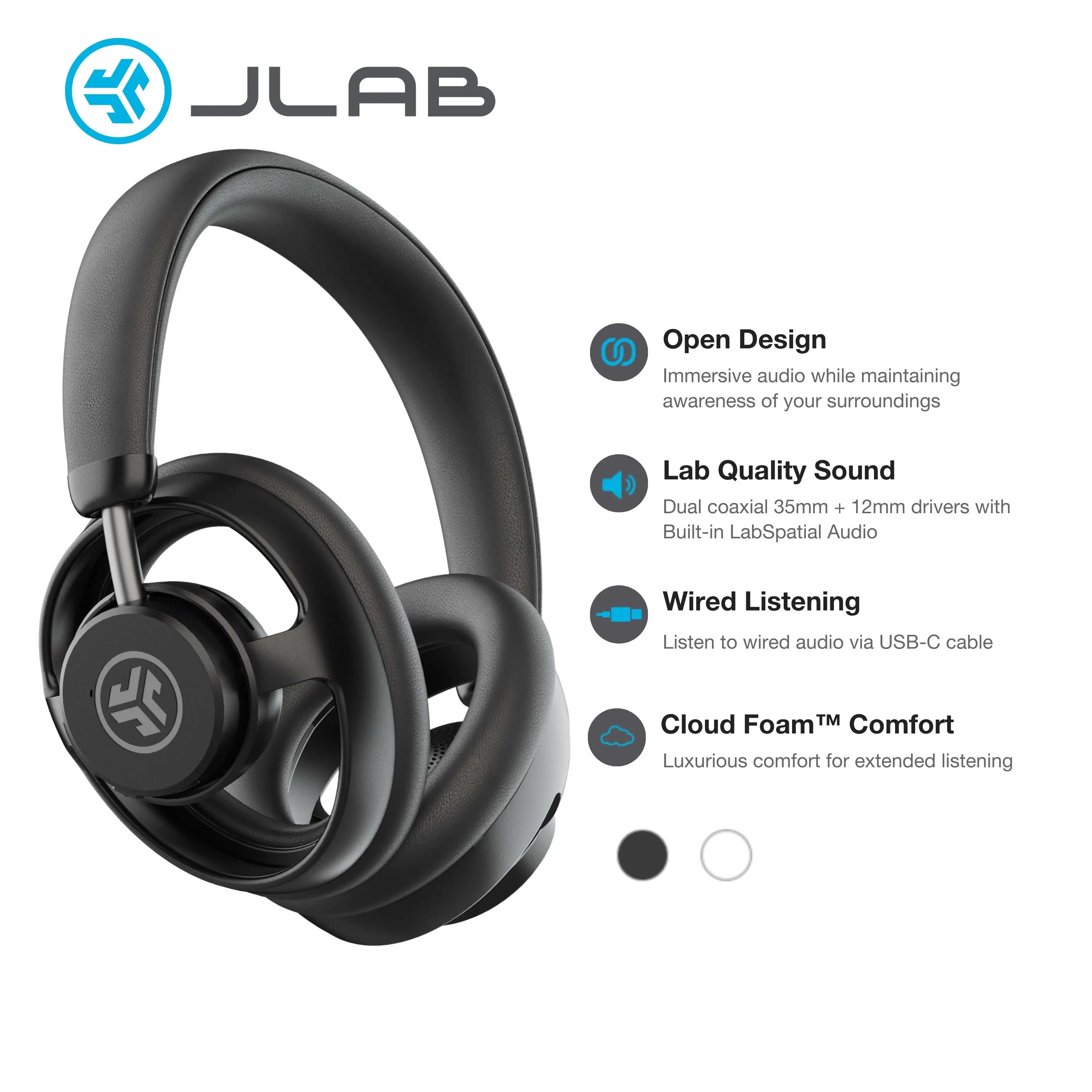 JLab JBuds Open-Ear Wireless Headphones with 24 Hours Playtime, Dual Coaxial Drivers, Bluetooth 6.0, Headphone Case, Noise-Canceling Microphones, and JLab App for Custom Sound summerwins