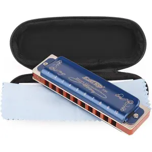 Easttop Professional Harmonica Key of G 10 Hole 20 Tone Heavy Duty with Case & Cleaning Cloth for Professional Player, Beginner