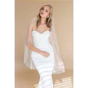 NEBULA FINGERTIP VEIL EDGED WITH CRYSTALS & PEARLS