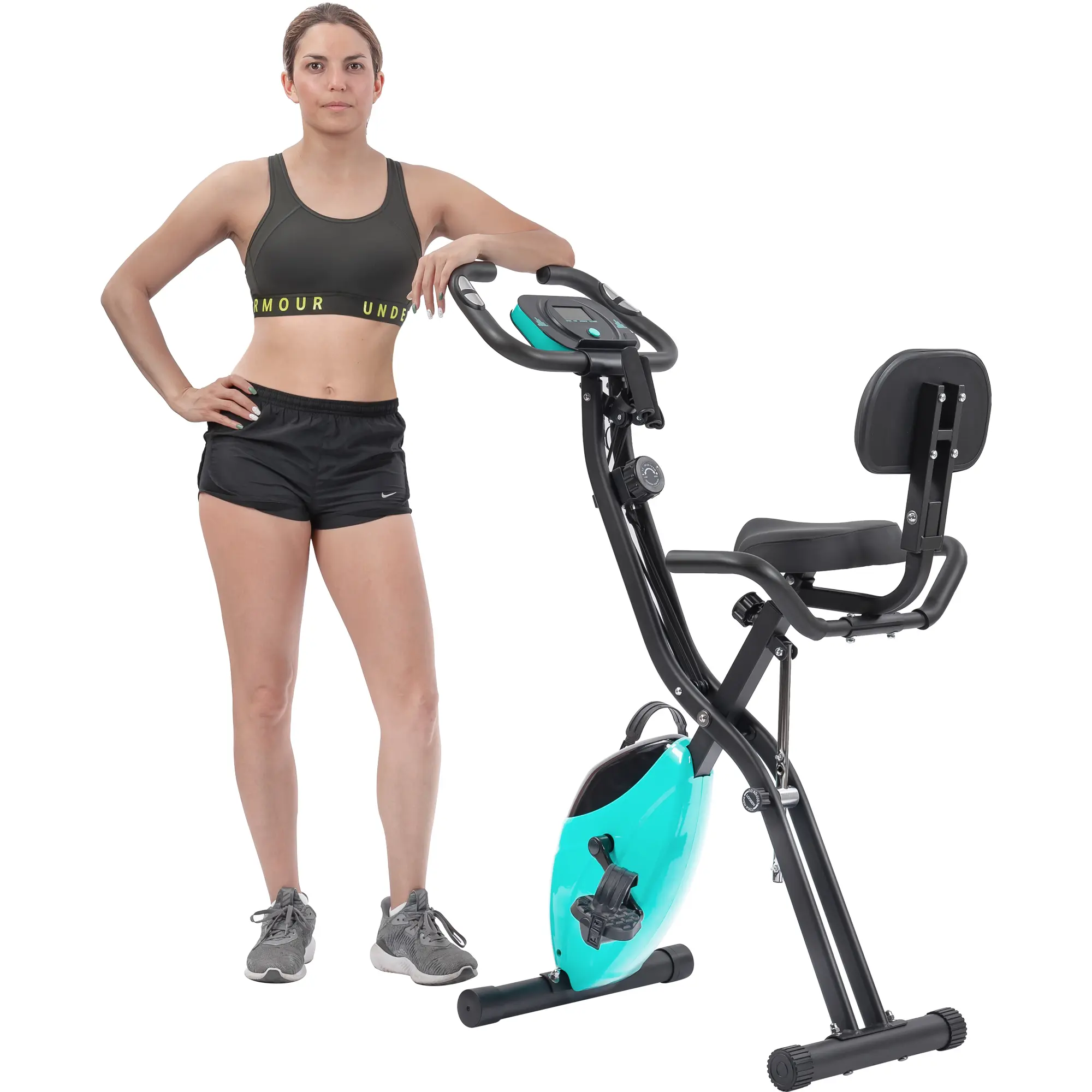 SAVEYOUR Foldable Exercise Bike for Home, Upright & Recumbent X-Bike for Beginners with 16-Level Magnetic Resistance, Arm Bands and Backrest, Exercise Bikes For Home Multifunctional Fitness Equipment Workout Machine