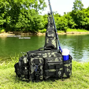 Multi-Pocket Fishing Sling Pack, Durable Fishing Tackle Waist Bag with Rod Holder, Lightweight Outdoor Fishing Gear Organizer