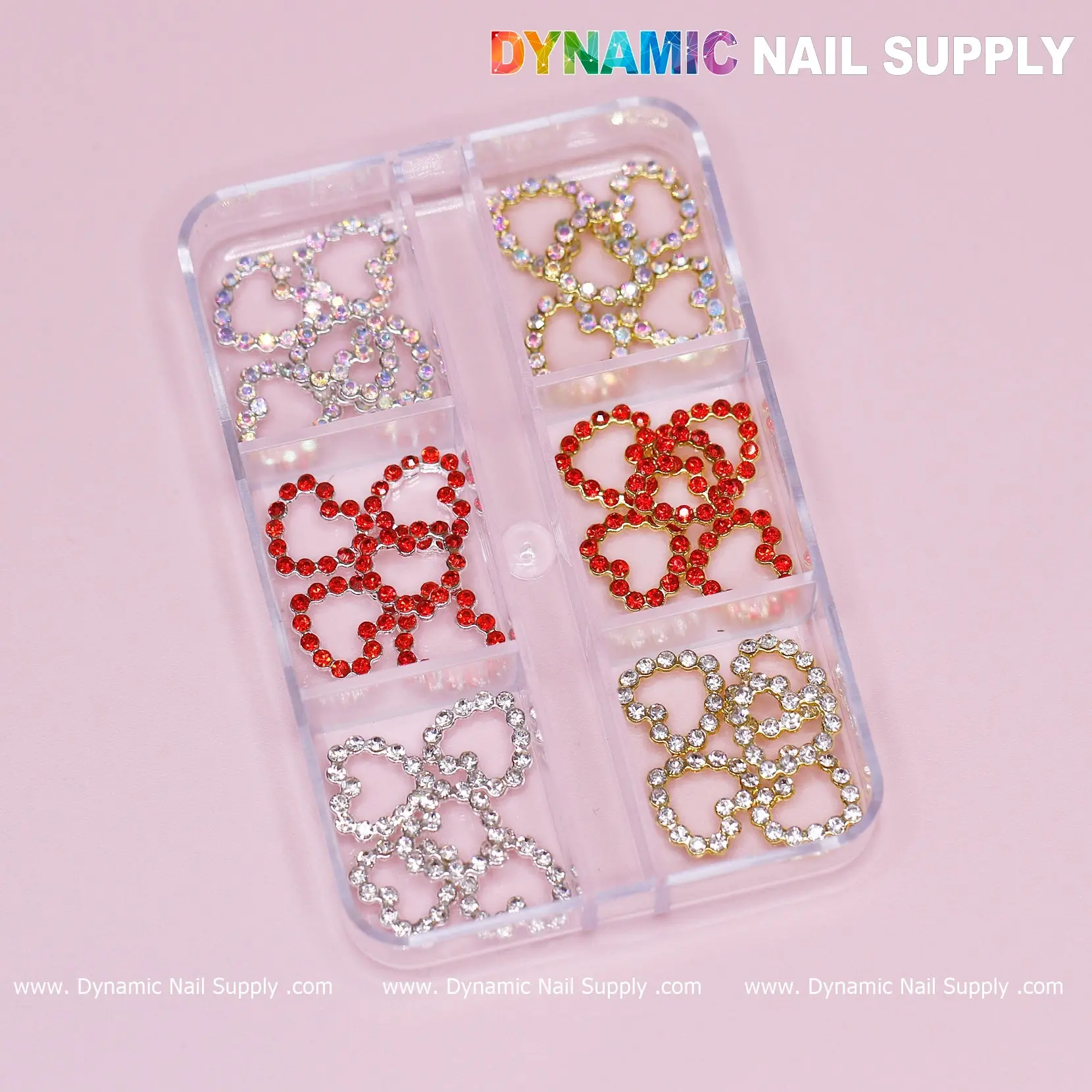 30 pcs Rhinestones Heart Charm for Nails Art Design (Rhinestones Border Edge, Open Heart)