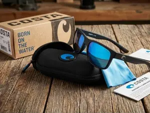 Costa Del Mar Rincon Polarized Sunglasses, Matte Black Frame with Blue Mirrored Lenses, Complete Box & Accessories Included