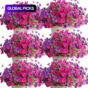 Artificial Decorative Flowers Fake Plants for Outdoor Decoration, 16 Bunches Silk Morning Glory Eucalyptus, UV Resistant Artificial Flowers for Garden Porch Yard Ornaments