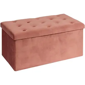 Folding Storage Ottoman, Long Ottomans Shoes ench,  Storage Chest Footrest Seat 31.5"x15.7"x15.7" (Warm Red, Large)