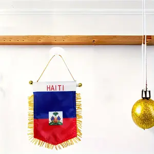 1 count Haiti Flag Window Hanging Flag, 10x15cm Double-sided Polyester, Fringed Hanging Flag for Car Home Hanging Decorations