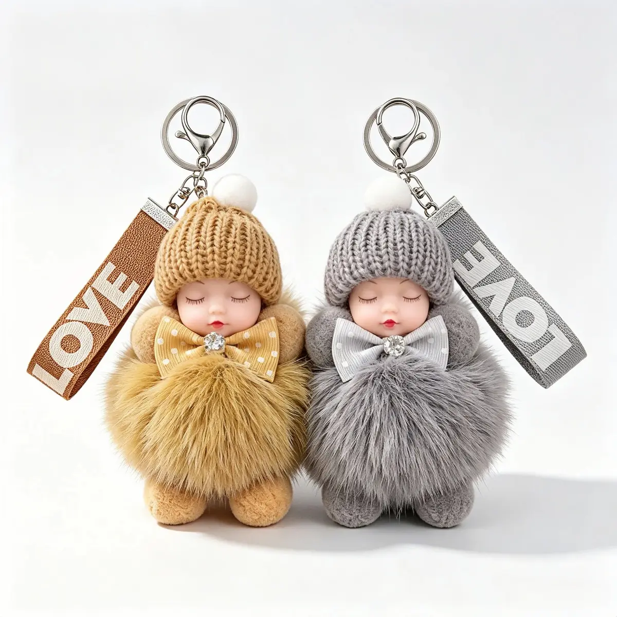 2-Pack Handmade Soft Doll Keychains, Cute Handmade Charms, Plush Pendants for Phones & Bags, Ideal Gift for Women - Perfect for Birthdays & Holidays, Handmade Charm