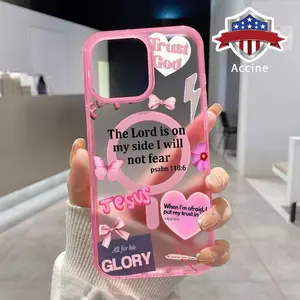 Magnetic Phone Case Supports Wireless Charging for iPhone 16 Pro Max 15 Plus 14 13 12 11 XS XR E Pink Heart-Ribbon Bow Pattern Shockproof Soft Silicone Transparent Cover Cellphone Protective Protection Casing