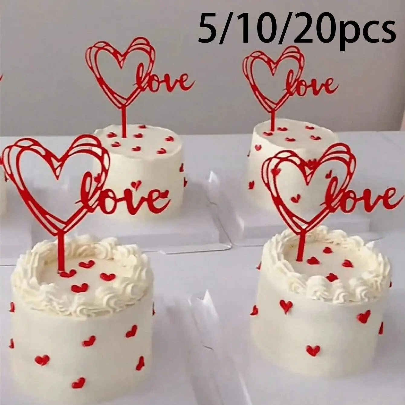 5/10/20PCS Red Love Cake Topper, Acrylic Cake Topper Valentine's Day Cupcake Topper Cake Decorations,Birthday Wedding Cake Toppers For Valentine's Day Wedding Anniversary Party Gifts Cake Decoration