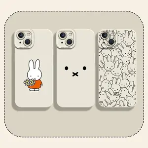 Cute Cartoon Miffy Anti-Drop Luxury Matte Silicone Soft Phone Case for iPhone 11/12/13/14/15/16/17 Pro Max Plus, Lens-Protective Mobile Accessory Cover