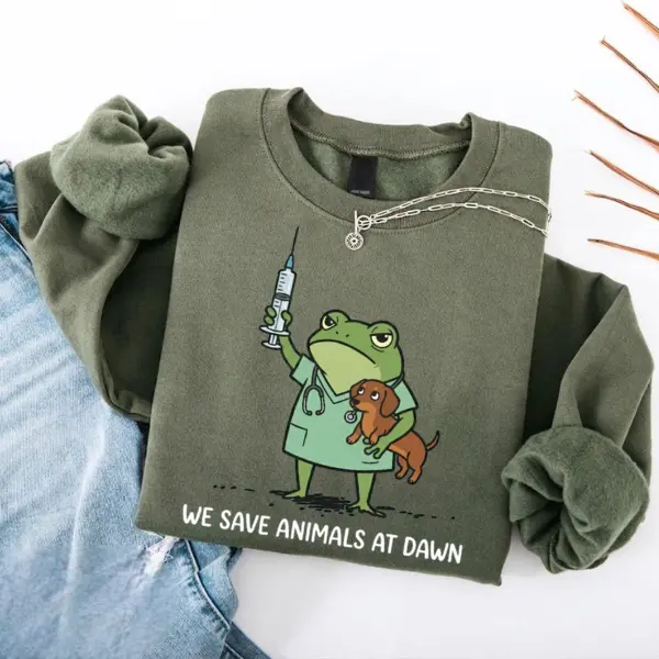 We Save Animals At Dawn T-Shirt, Sweatshirt & Hoodie – Veterinary Clinic, Funny Frog Vet Gift, Vet Tech Tee, Veterinarian Student Gifts