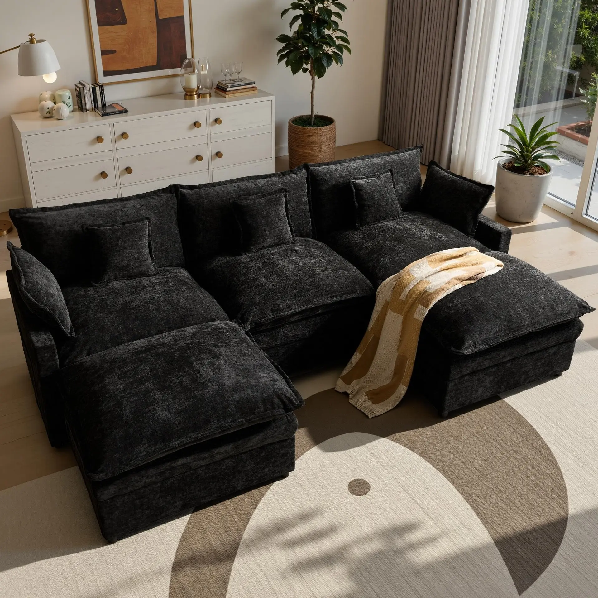 ALTRIGUS Modular U-Shaped Sectional Sofa Couches for Living Room | 108 Inch Modern Sectional Couch | Warm White Chenille Sofa with Double Ottoman for Apartment,Free Combination
