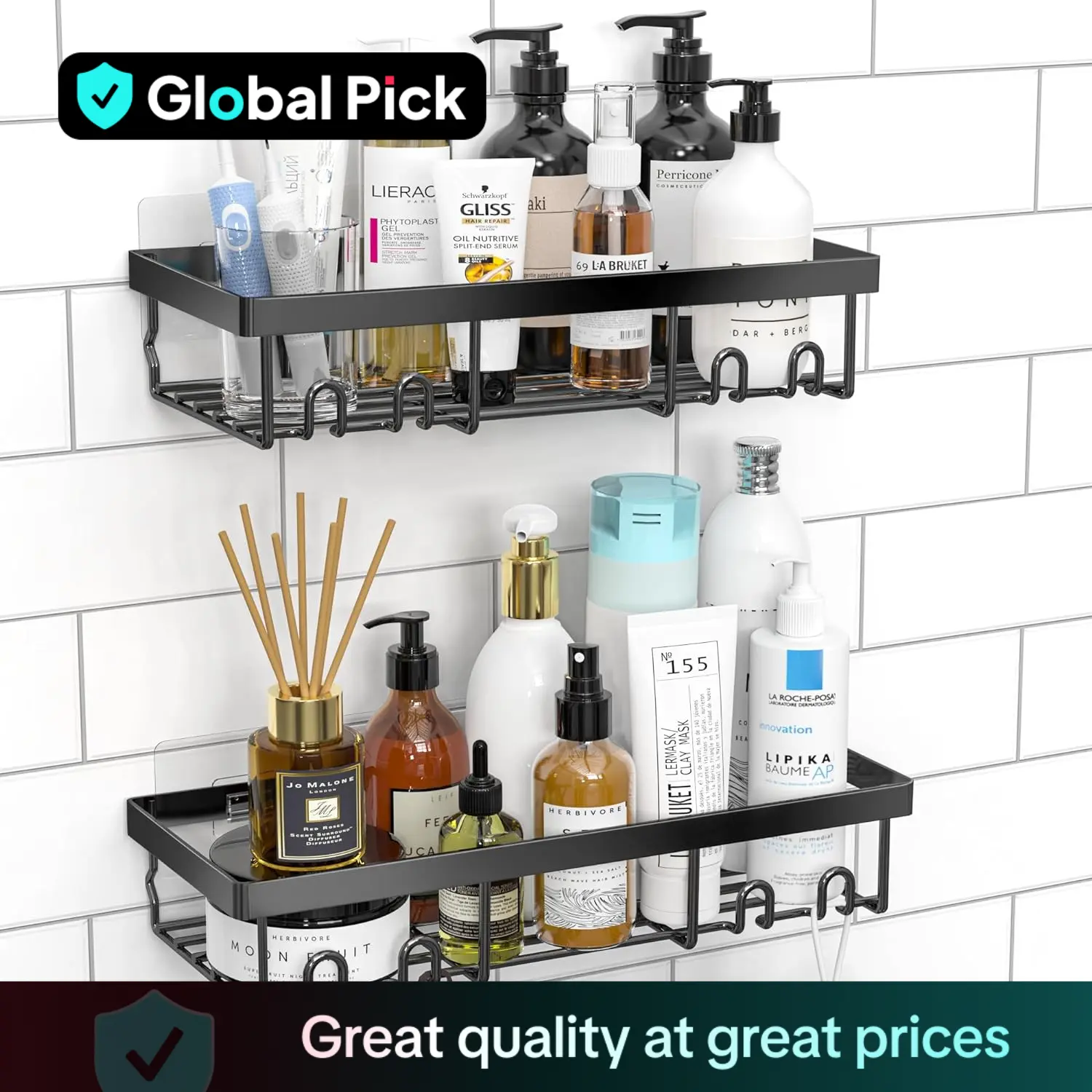 Bathroom Storage Rack Set, 2 Counts/set Punch Free Wall Mounted Adhesive Shower Shelves, Modern Multipurpose Home Organizer for Bathroom Kitchen, Bath