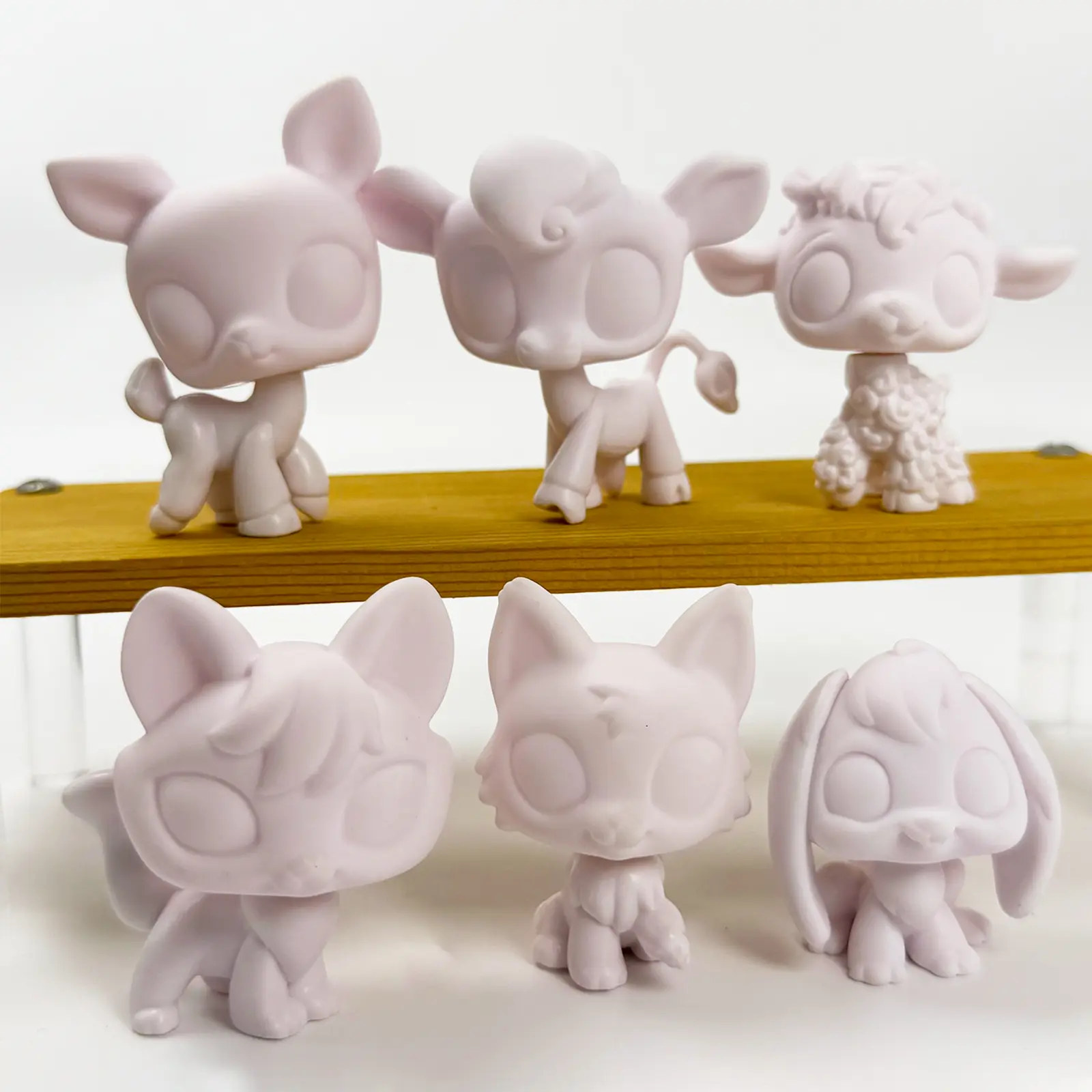 6 Pcs Unpainted Blank Forest Animal Figurines DIY Painting Kit, Matte White Vinyl Deer, Lamb, Fox, Bunny Statues, Customizable Blank Pet Figures for Kids Handcraft, Paint Your Own Animal Toy, Art Craft Gift for Boys & Girls