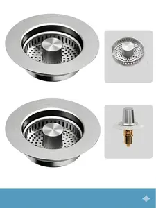 1/2-Pcs Thickened 304 Stainless Steel Kitchen Sink Drain Strainer, 3-in-1 Pop-Up Sink Stopper with Anti-Clogging Basket & Odor Filter, Fits US Standard 3.5" Kitchen Sink Drain Water