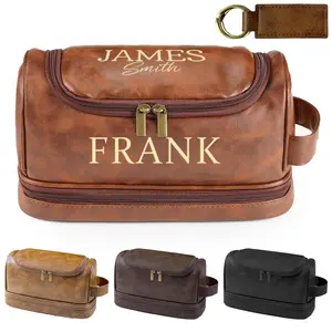 Men's Toiletry Bag Leather Handheld Large Capacity Storage Bag Hangable Toiletry Organizer Bag for Business Travel Convenient Storage Bag Cosmetic Travel Bags